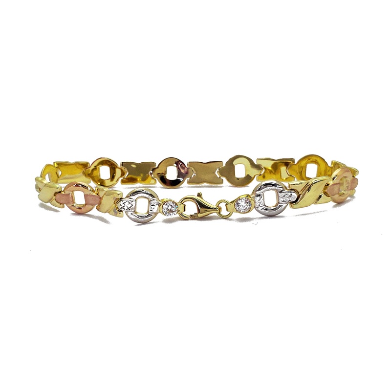 Zirconia Tricolor "XO" Fancy Bracelet (14K)