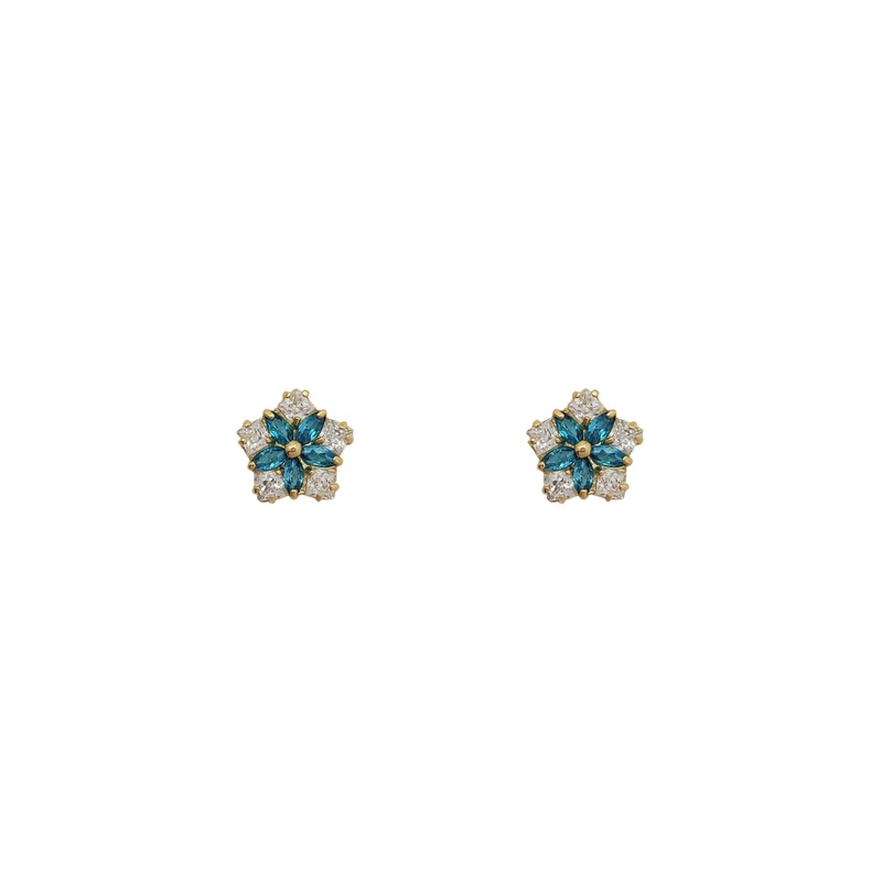 Aquamarine Color Flower Stud Earrings (14K)