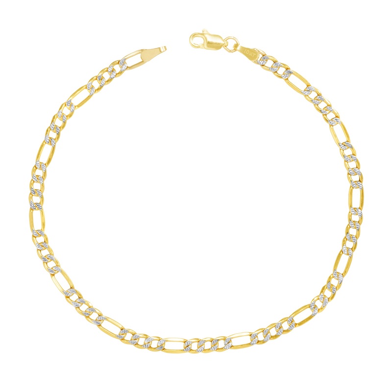 Solid Two-Tone Figaro Anklet Bracelet (14K).