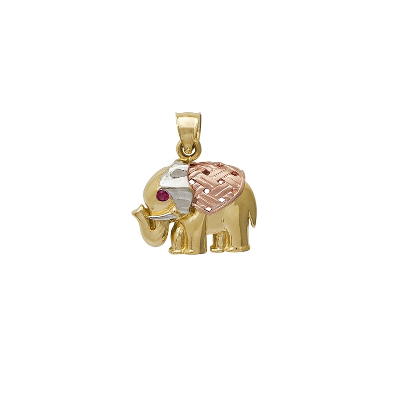 Zirconia Tricolor Elephant Pendant (14K)