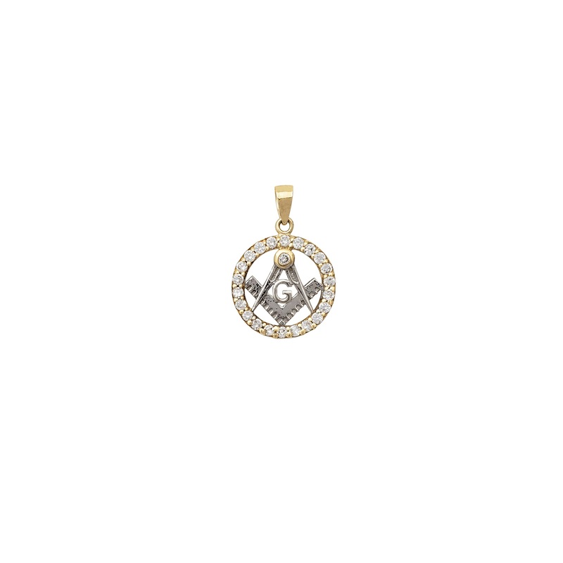 Zirconia Two-Tone Masonic Pendant (10K)