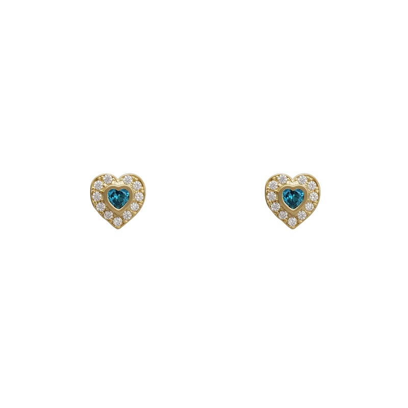 Zirconia Heart Bezel Stud Earrings (14K)
