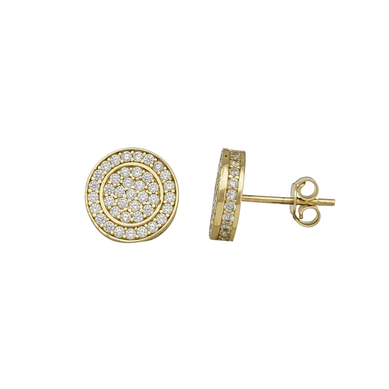 Zirconia Round Stud Earrings (14K)