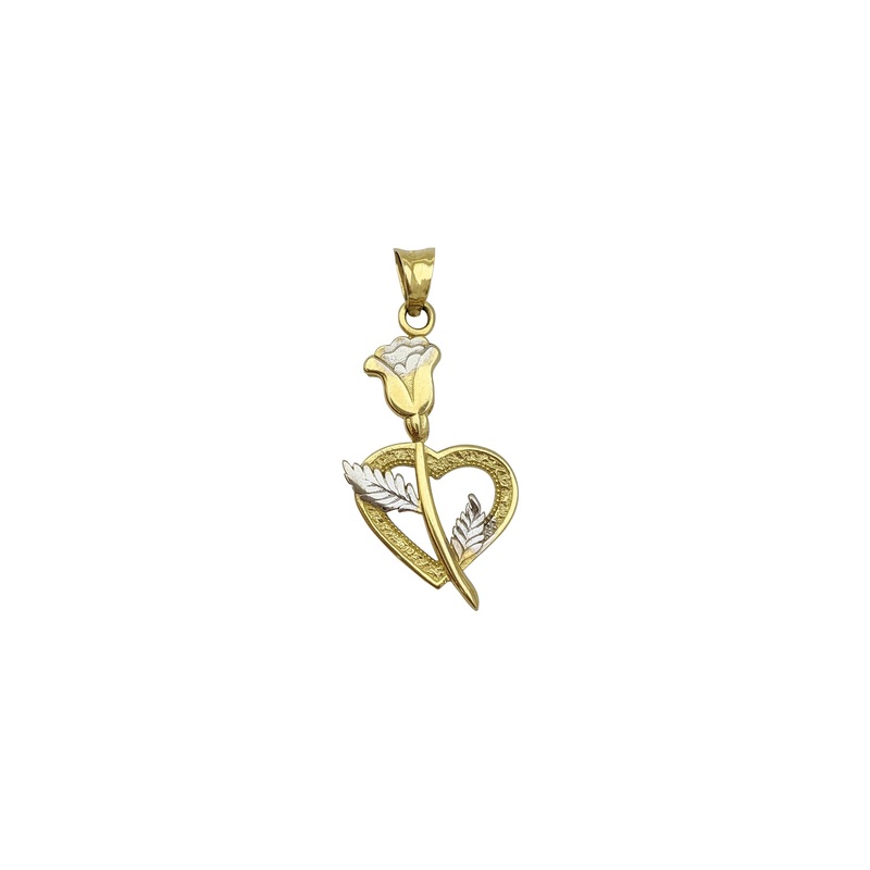 Heart & Long-Stem Rose Flower Pendant (14K)