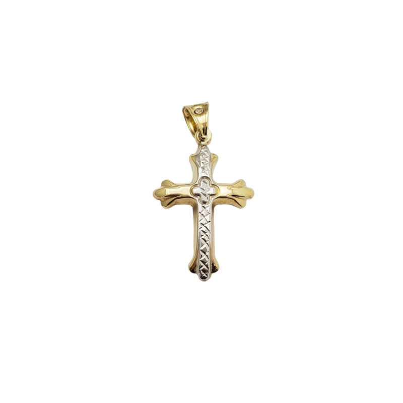 Puffy Two-Tone Ornate Cross Pendant (14K)