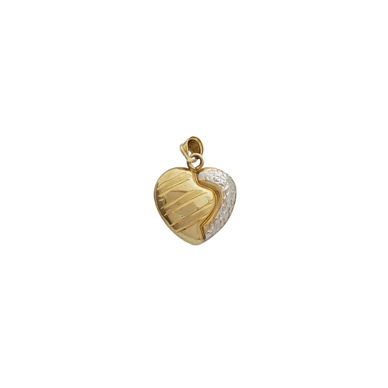 Two-Tone Diamond-Cut Puffy Heart Pendant (14K)