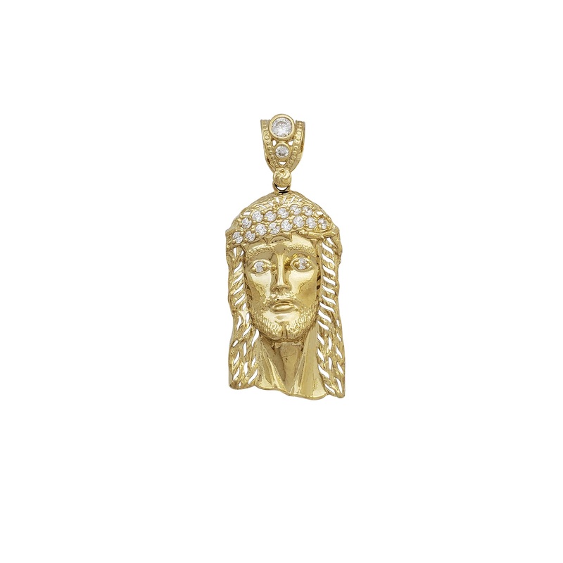 Zirconia Open-Back Jesus Head Cutout Pendant (10K)