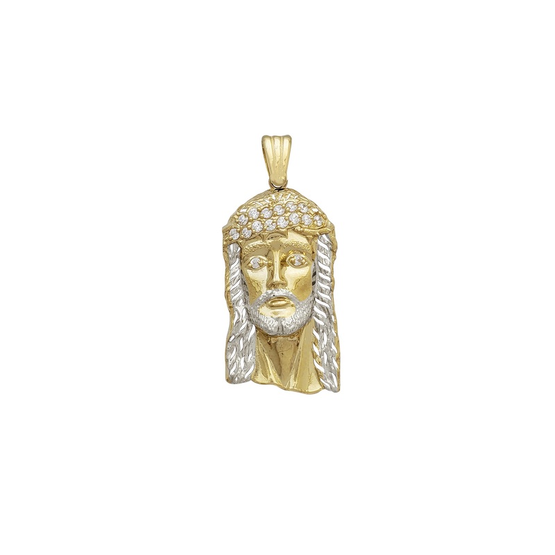 Zirconia Open-Back Jesus Head Cutout Pendant (14K)