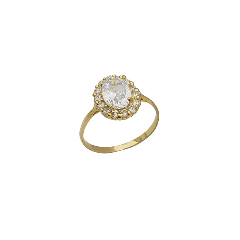 Zirconia Solitaire Oval-Halo Engagement Ring (14K)