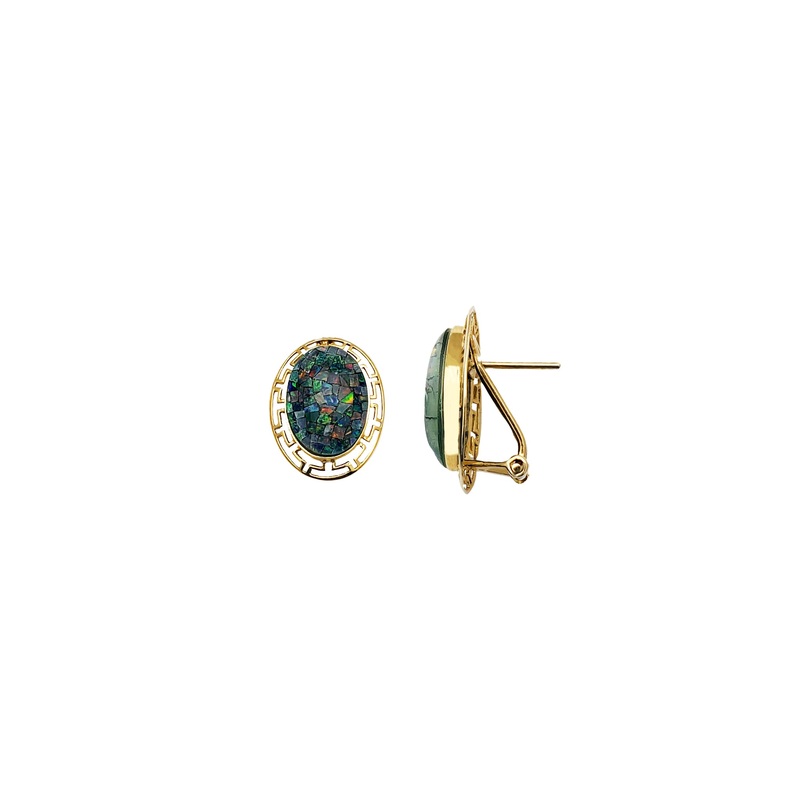 Blue Opal Greek Key Frame Earrings (14K)