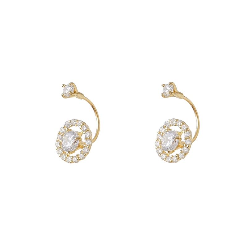 Zirconia Round Halo  Telephone CZ Stud Earrings (14K)