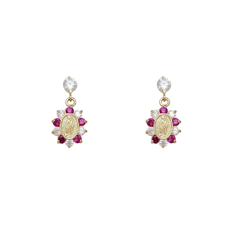 Zirconia Virgin Mary Dangling Stud Earrings (14K)
