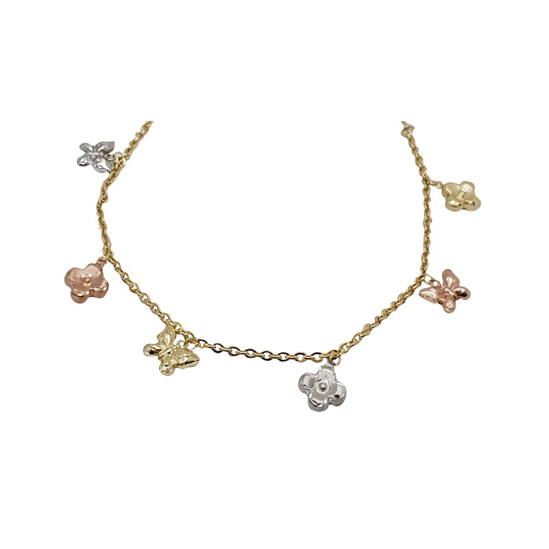 Flower & Butterfly Ankle Bracelet (14K).