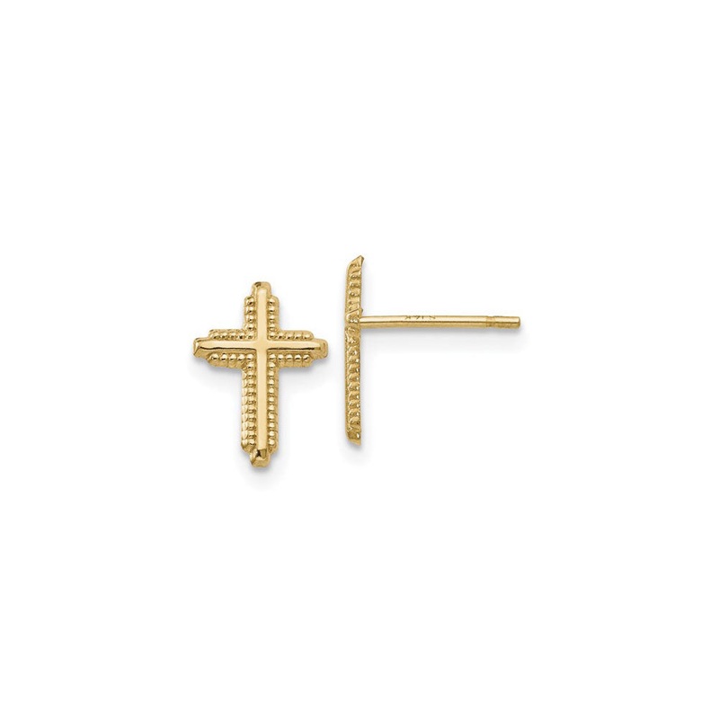 Beaded Cross Stud Earrings (14K)