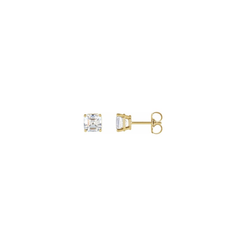 Asscher Cut Diamond Solitaire (1/5 CTW) Friction Back Stud Earrings (14K)