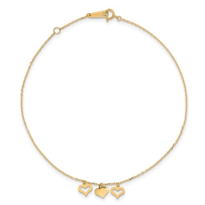 Dangling Hearts Anklet Bracelet (14K)