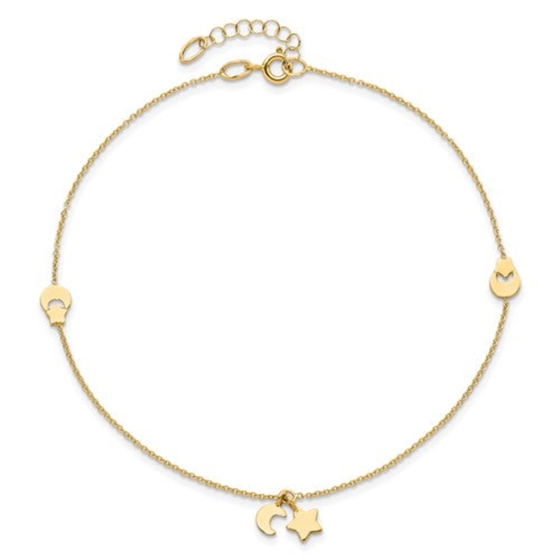 Moon and Star Anklet Bracelet (14K).