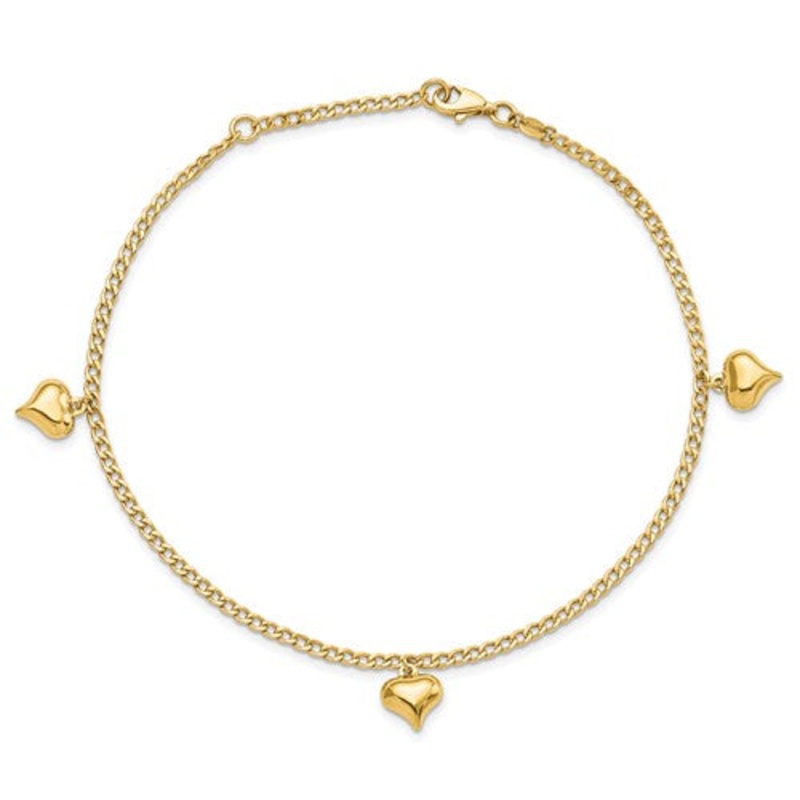Puffy Heart Anklet Bracelet (14K).