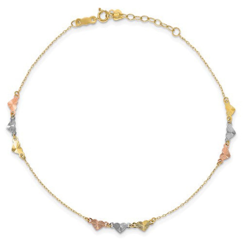Tricolor Heart Anklet Bracelet (14K).