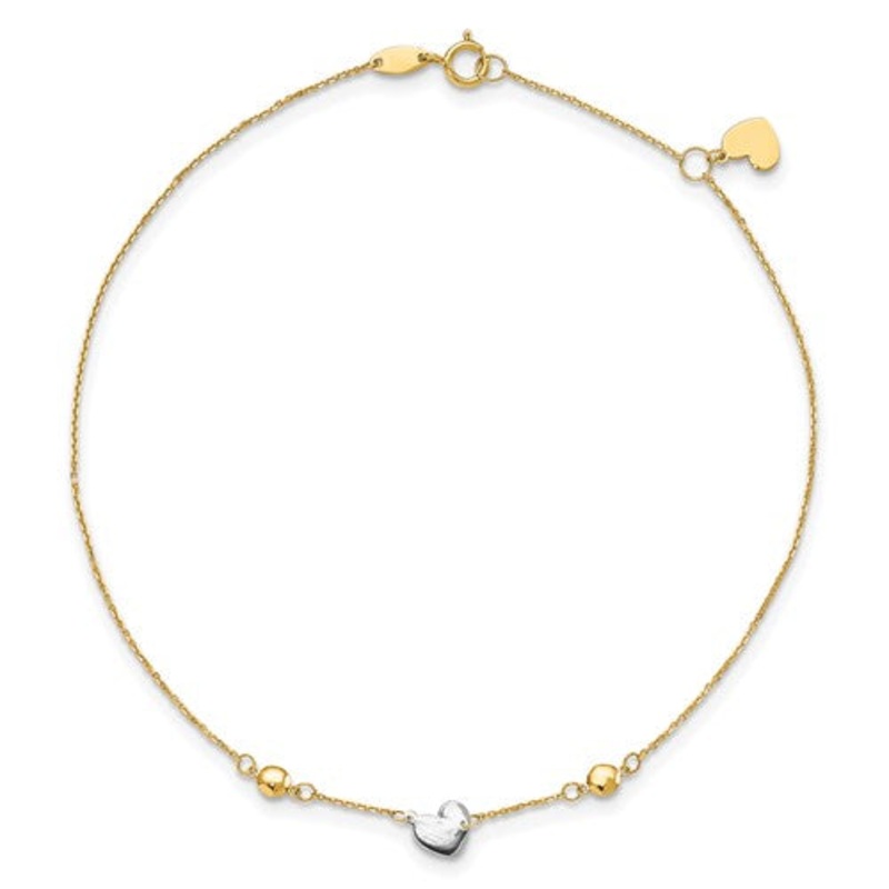 Two Tone Heart and Bead Anklet Bracelet (14K)