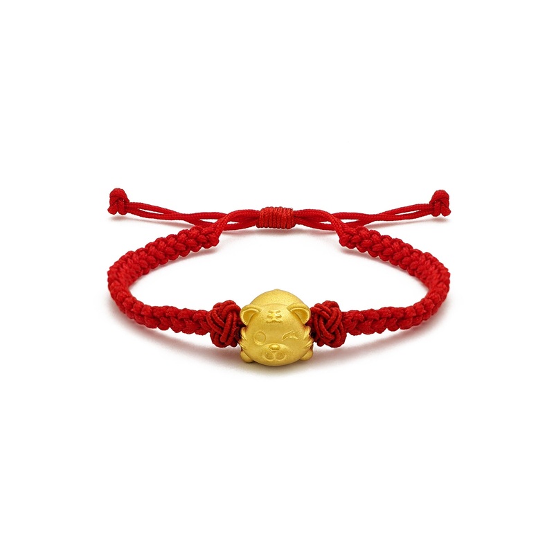 Winking Little Tiger Chinese Zodiac Red String Bracelet (24K)