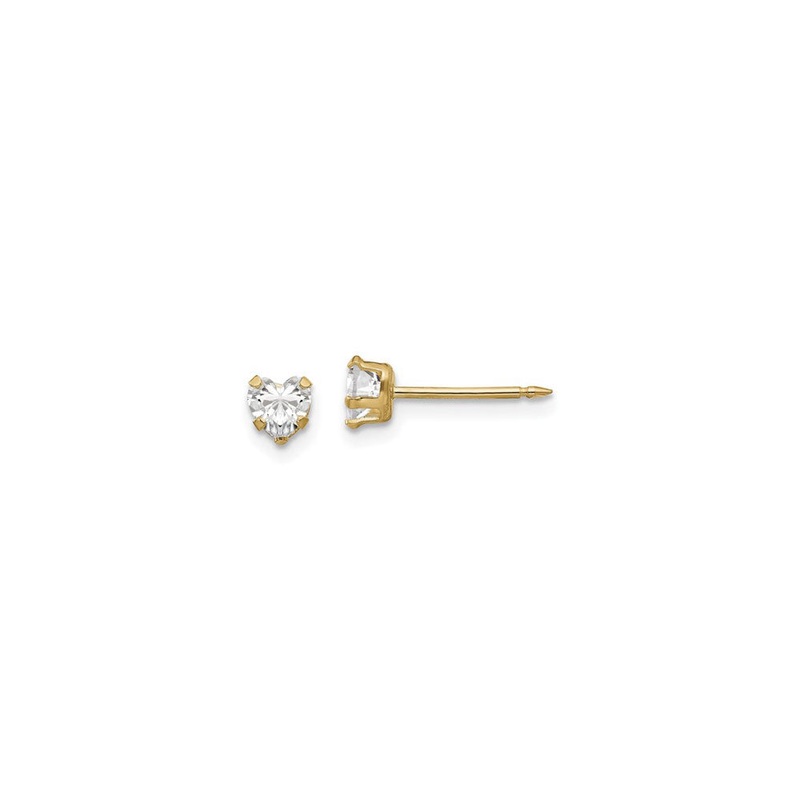 Zirconia Heart Solitaire Stud Earrings (14K)
