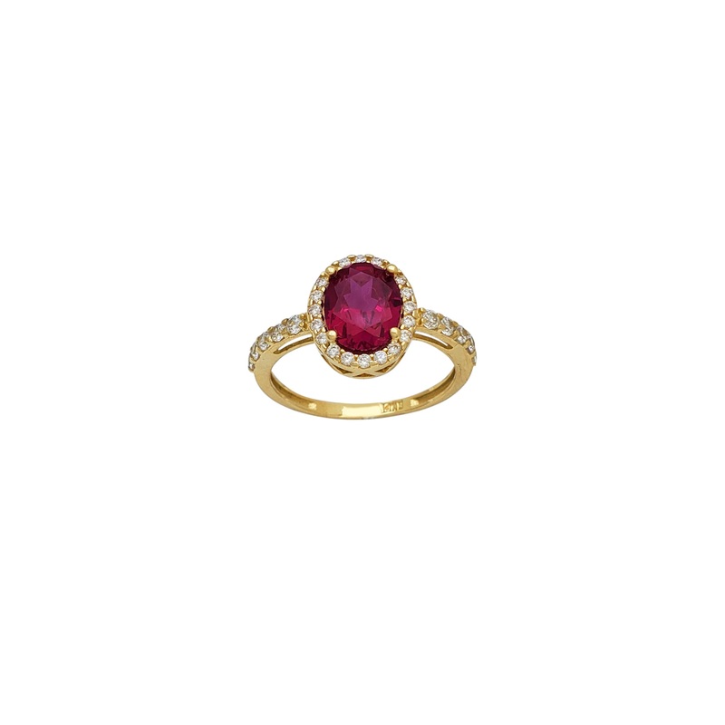 Zirconia Pave Oval Halo Engagement Ring (14K)