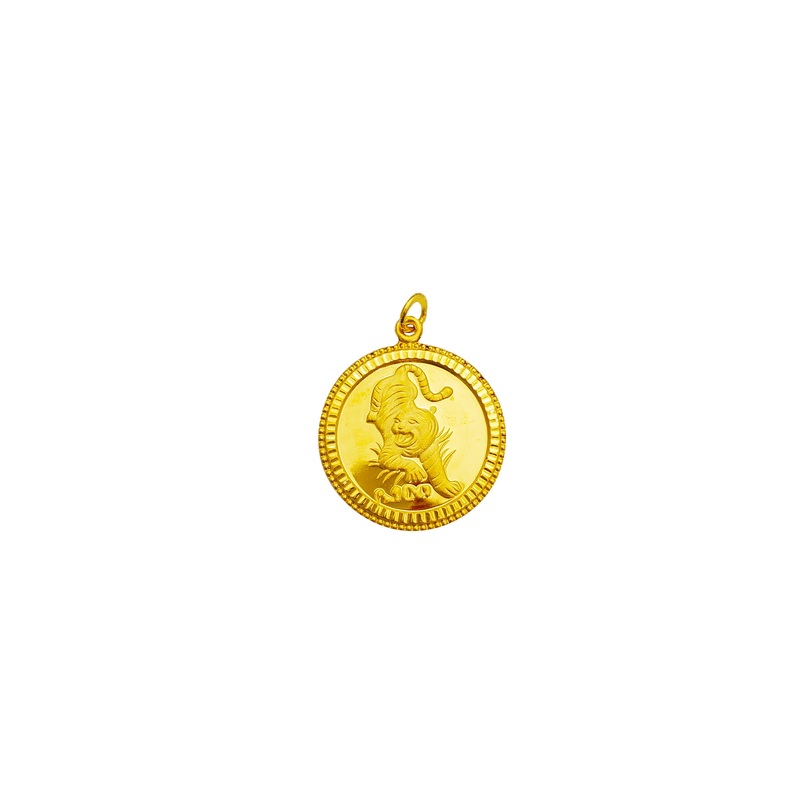 [] Tiger Zodiac Sign Good Luck & Happiness Circle Pendant (24K)