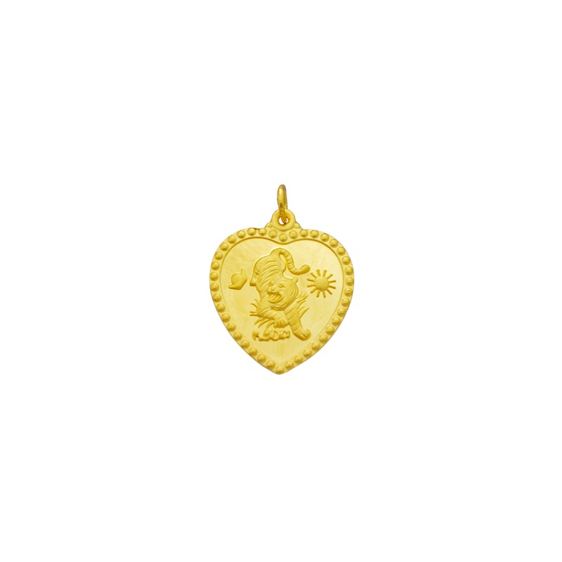 [] Tiger Zodiac Sign Good Luck & Happiness Heart Pendant (24K)