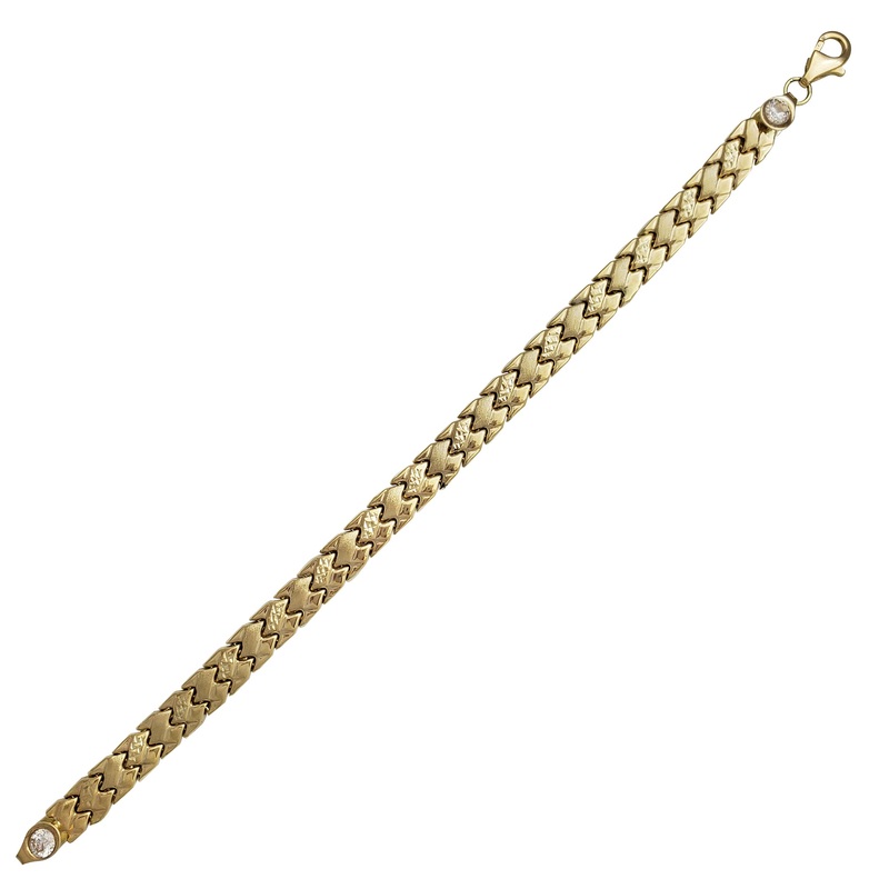 Zirconia Glossy Faceted-Brushed Fancy Bracelet (14K)