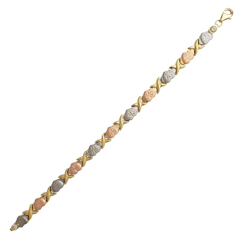 Zirconia Tricolor "X & Heart" Fancy Bracelet (14K)