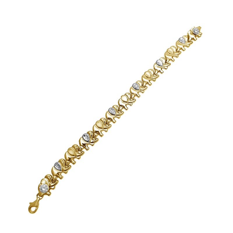 Zirconia Two-Tone Textured Elephant Bracelet (14K)