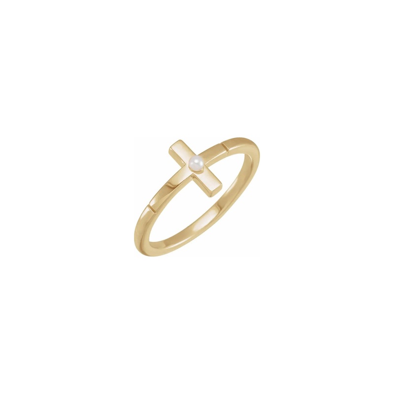Akoya Pearl Sideways Cross Ring
