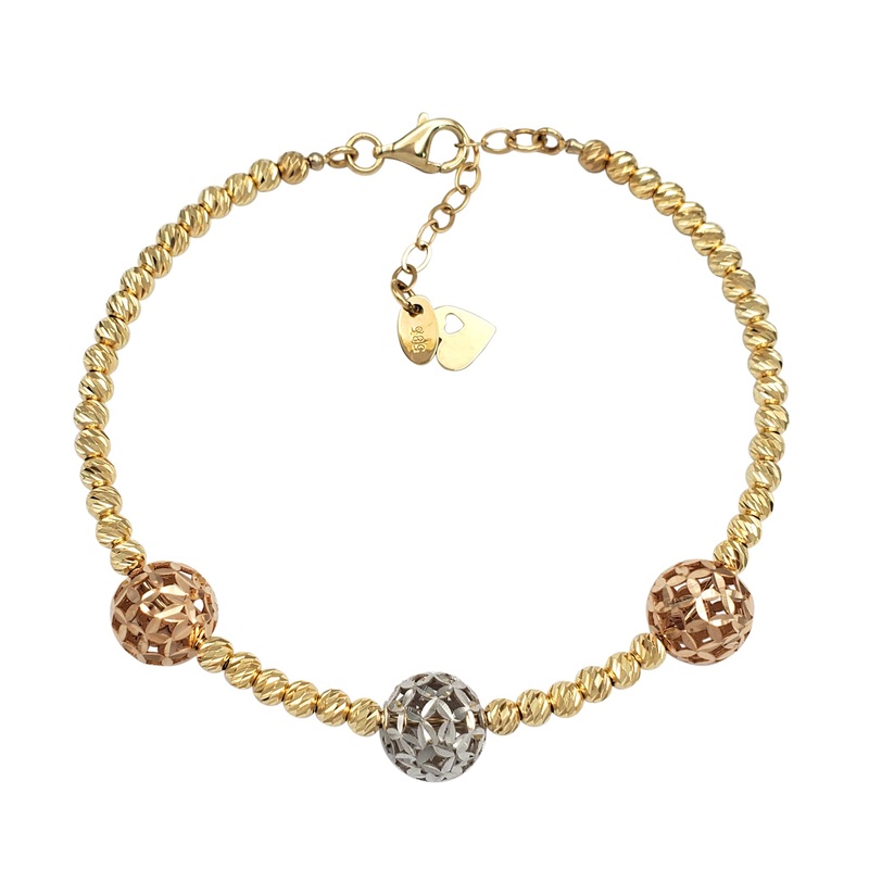 [Adjustable] Tricolor Moon-cuts Bangle Bracelet (14K)
