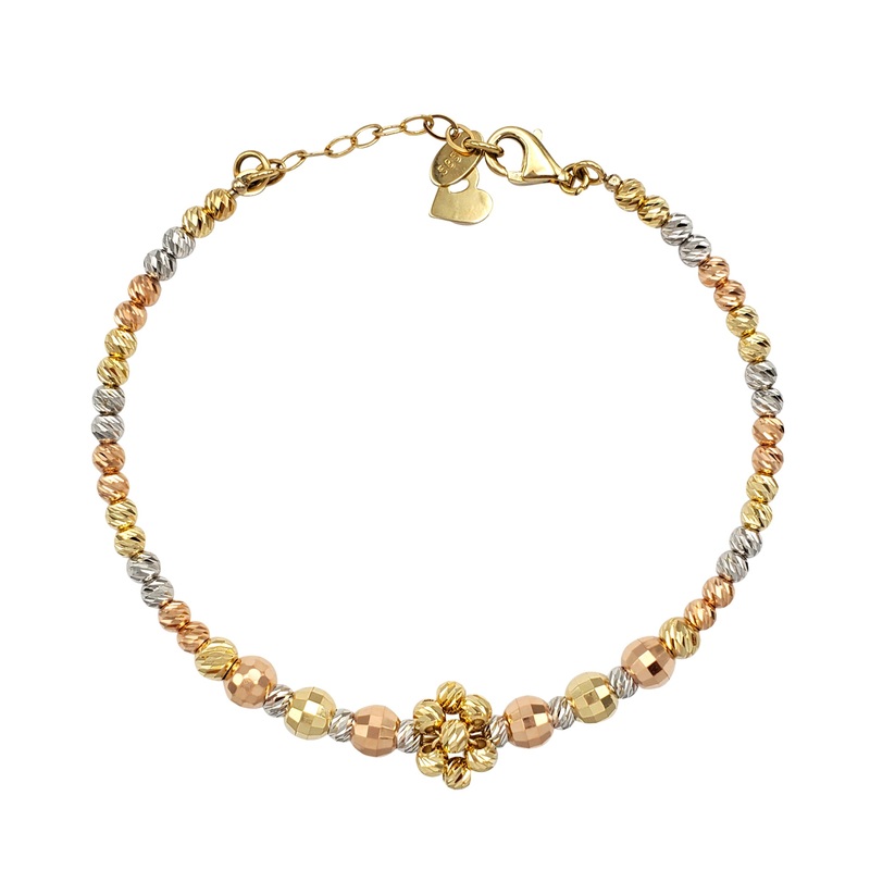 [Adjustable] Tricolor Moon-cuts & Disco-cuts Bangle Bracelet (14K)