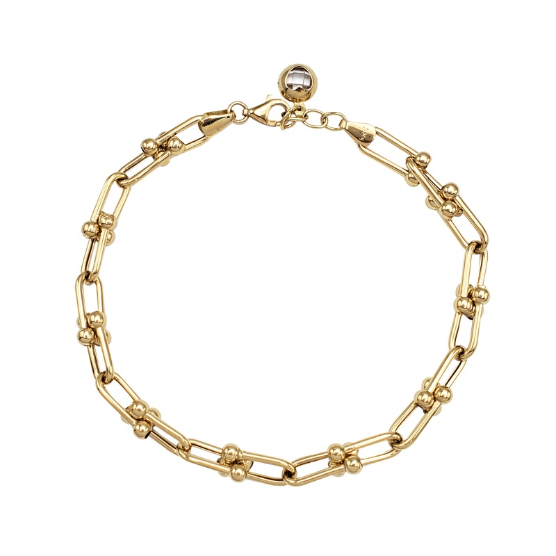 Zirconia Beaded Horseshoe-Link Fancy Lady Bracelet (14K)