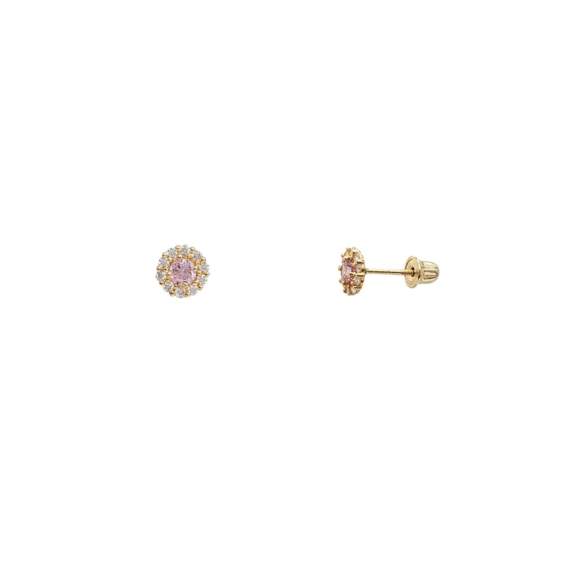 Zirconia Round Halo Stud Earrings (14K)