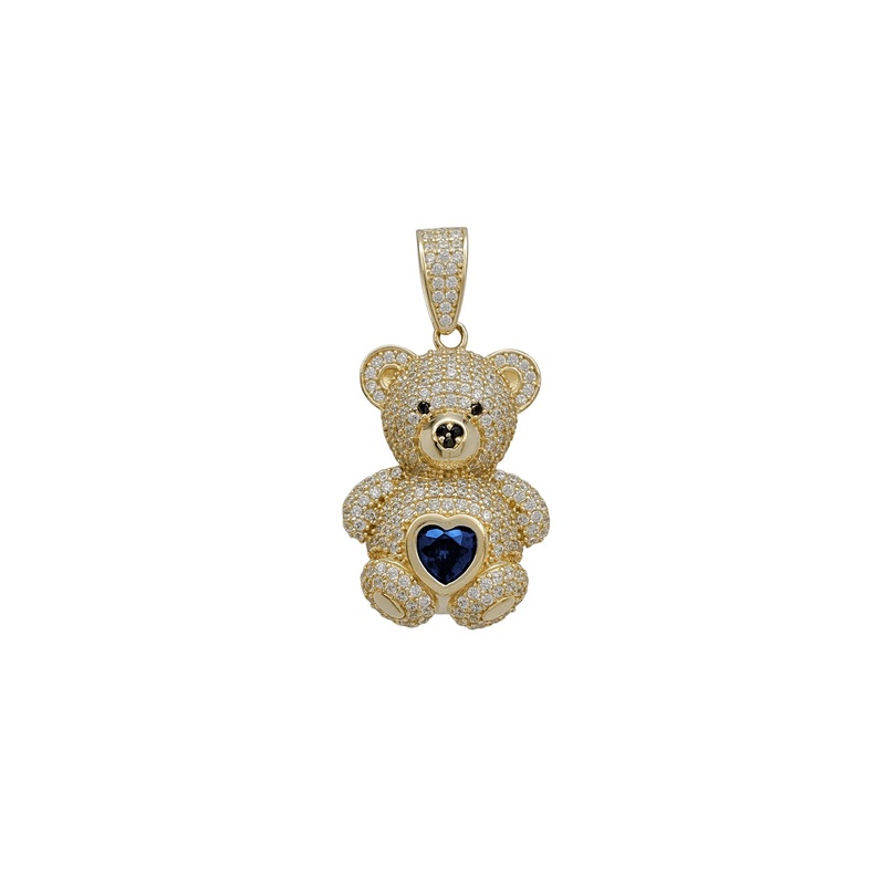 Zirconia Teddy Bear Heart Tummy Pendant (14K)