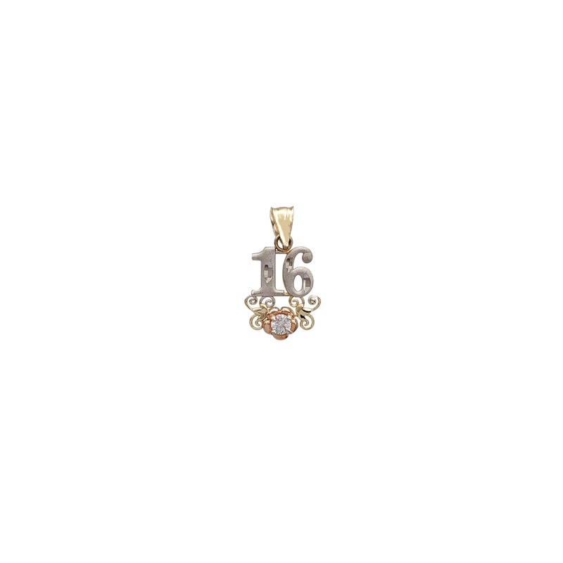 Zirconia Tricolor Sweet 16 Flower  Pendant (14K)