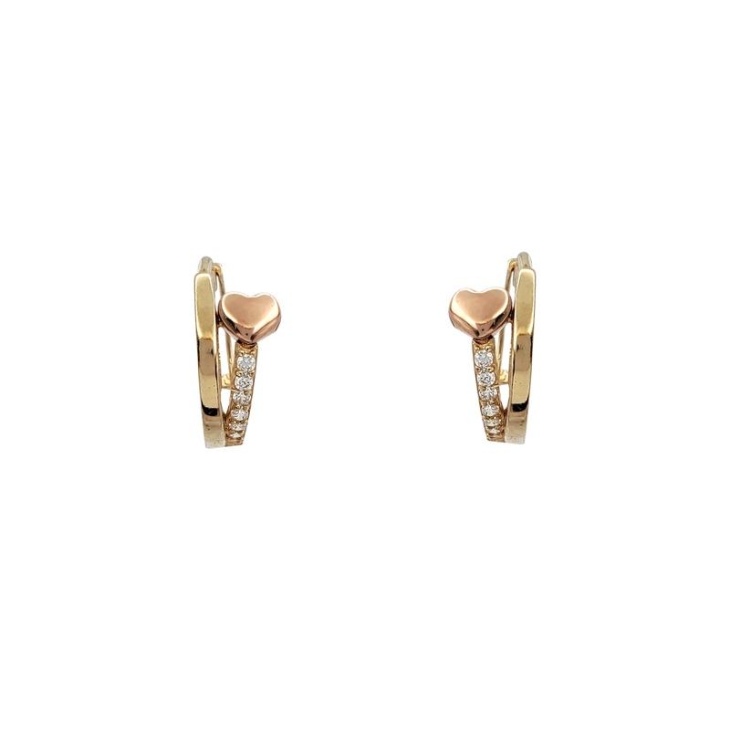 Zirconia Two-Tone Heart Huggie Earrings (14K)