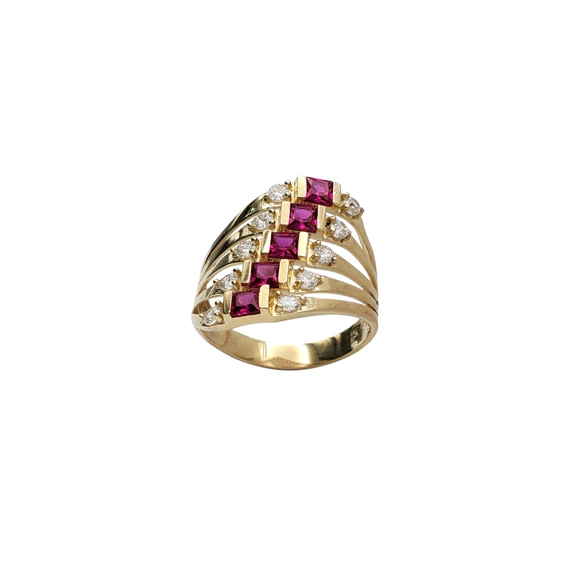 Zirconia Red Semanario 5 Row Lady Ring (14K)