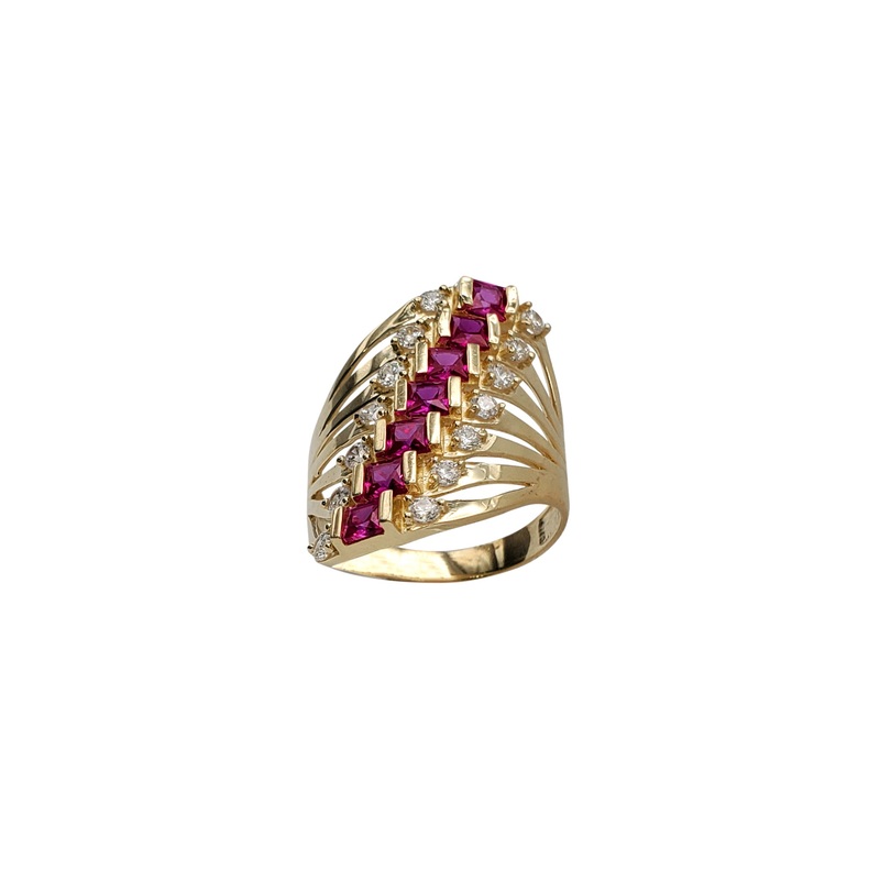 Zirconia Red Semanario 7 Row Lady Ring (14K)