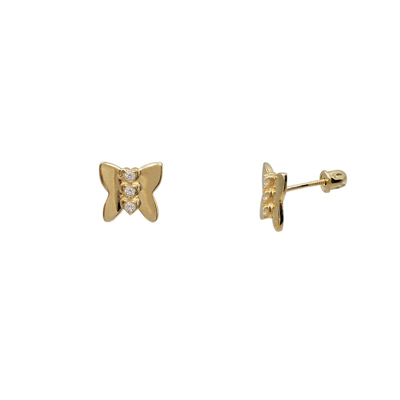 Zirconia Glossy Butterfly Stud Earrings (14K)