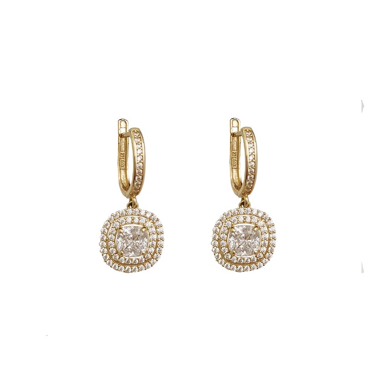 Zirconia Huggie Hanging Earrings (14K)