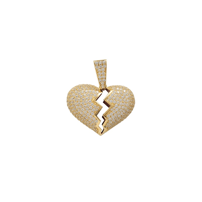 Zirconia Puffy Broken Heart Pendant (14K)