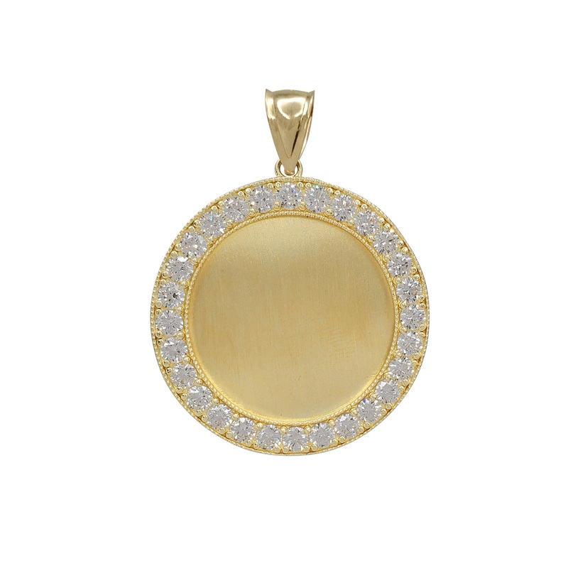 Zirconia Round Medallion Picture Pendant (10K)