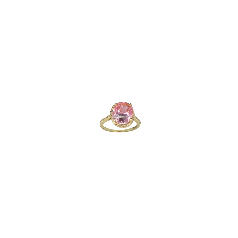 Zirconia Pink Stone Circle Shape Lady Ring (14K)