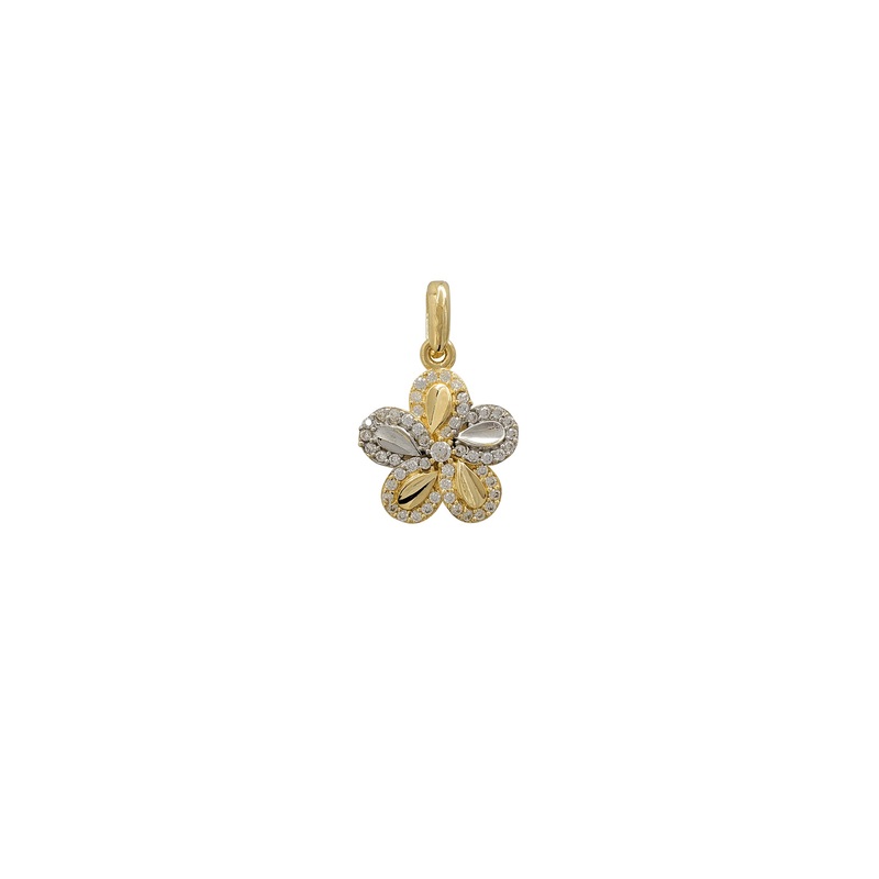 Zirconia Two-Tone Flower Pendant (14K)