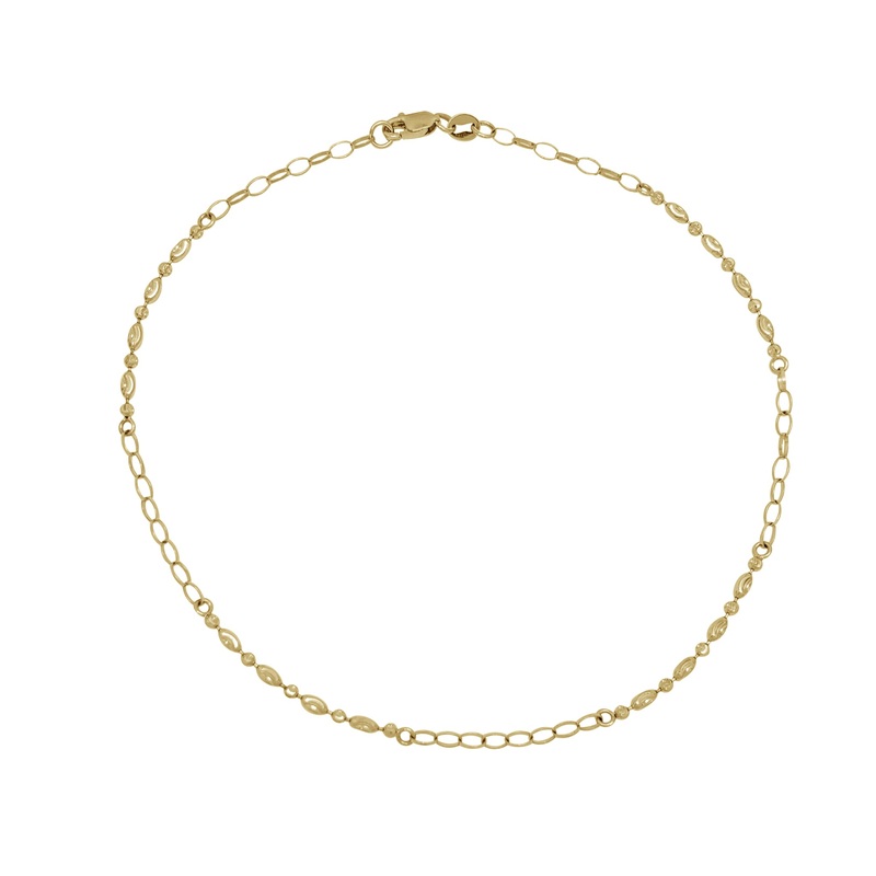 Moon-Cut Rice & Bead / Elongated Anklet Bracelet (14K).