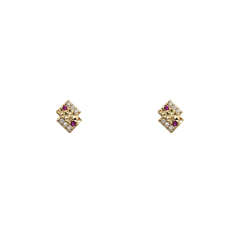 Zirconia Faceted-cuts Stud Earrings (14K)